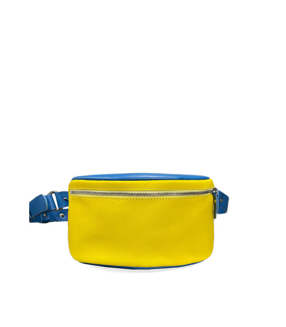 Кожаная поясная сумка в патриотических цветах, сине-желтая фото, картинка, изображение