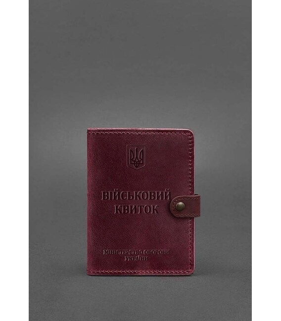 Кожаная обложка-портмоне для военного билета 15.0 бордовая Crazy Horse фото, картинка, изображение