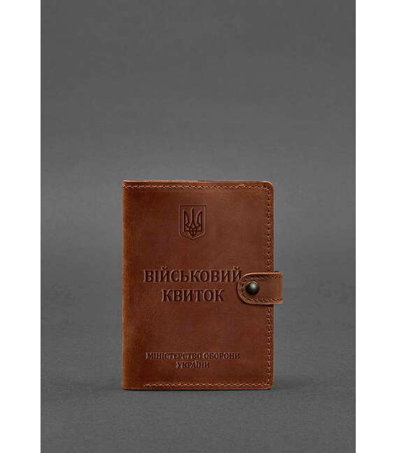 Кожаная обложка-портмоне для военного билета 15.0 светло-коричневая Crazy Horse фото, картинка, изображение