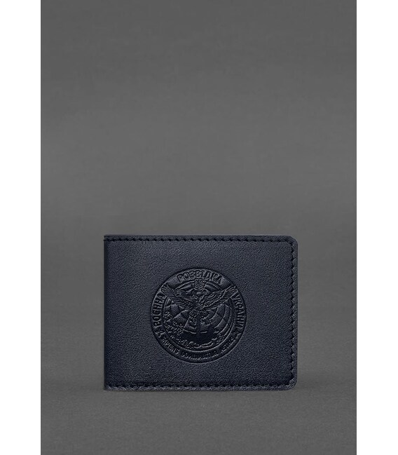 Кожаная обложка на удостоверение Главного управления разведки (ГУР) темно-синяя фото, картинка, изображение