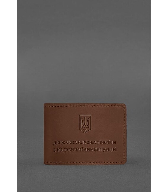 Кожаная обложка на удостоверение Государственной службы Украины по чрезвычайным ситуациям (ДСНС) светло-коричневая Crazy Horse ф