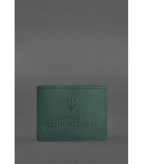 Кожаная обложка на удостоверение Государственной налоговой службы зеленая Crazy Horse фото, картинка, изображение
