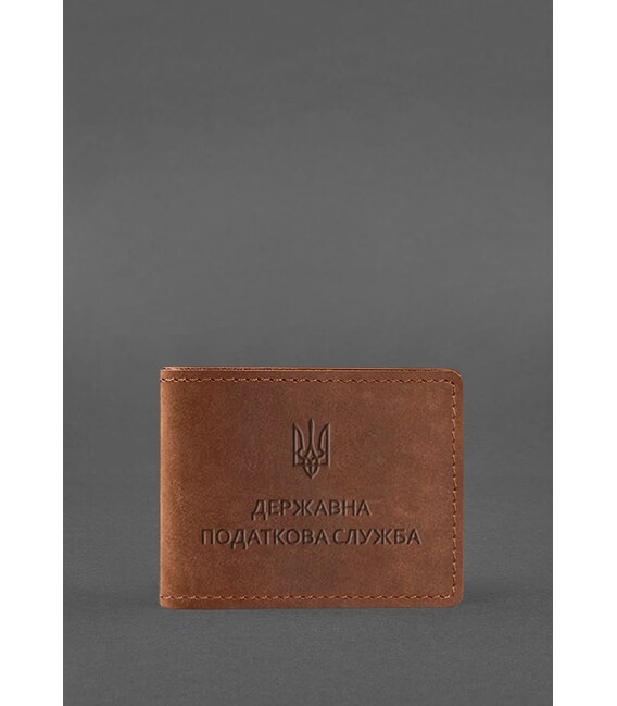 Кожаная обложка на удостоверение Государственной налоговой службы светло-коричневая Crazy Horse фото