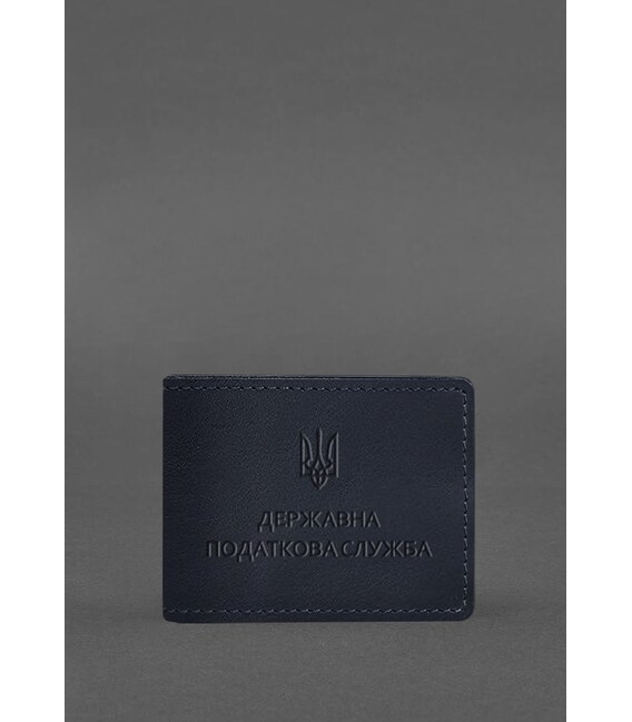 Кожаная обложка на удостоверение Государственной налоговой службы темно-синяя фото, картинка, изображение