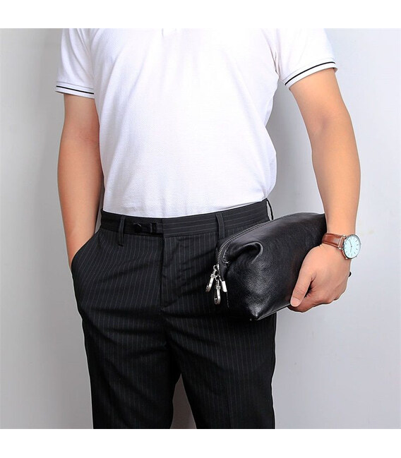 Шкіряний несесер, косметичка, чорний органайзер John McDee C014A фото, картинка, изображение