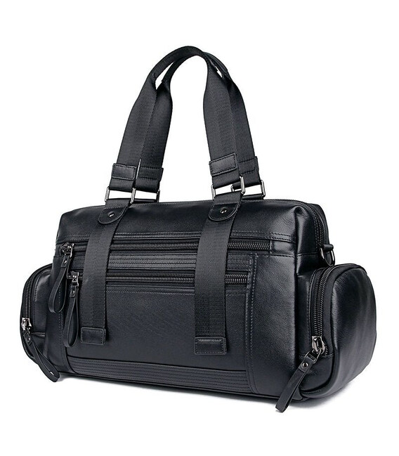 Шкіряна дорожня спортивна сумка через плече чорна John McDee 7420A фото, картинка, изображение