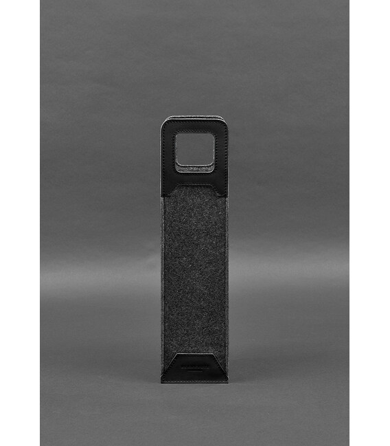 Чехол для вина 1.0 из фетра с кожаными вставками черный Краст фото, картинка, изображение