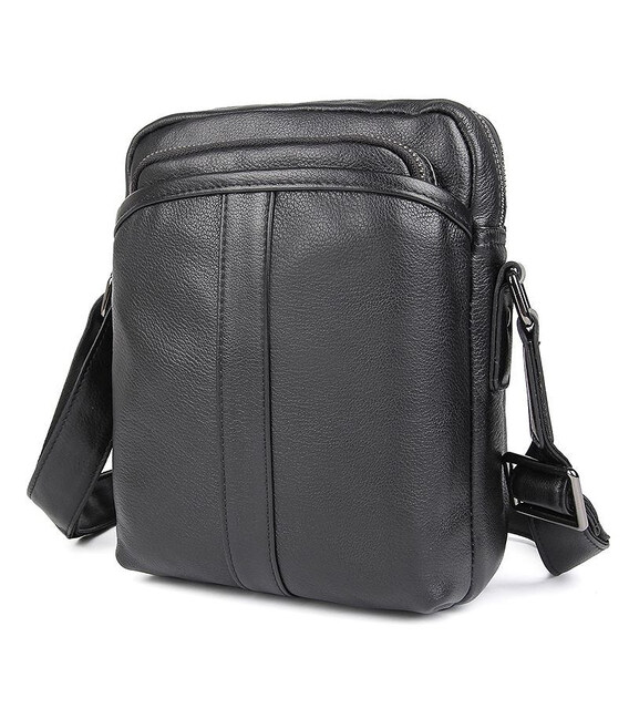 Чоловічі шкіряні сумки месенджер на плече чорна John McDee 1054A фото, картинка, изображение