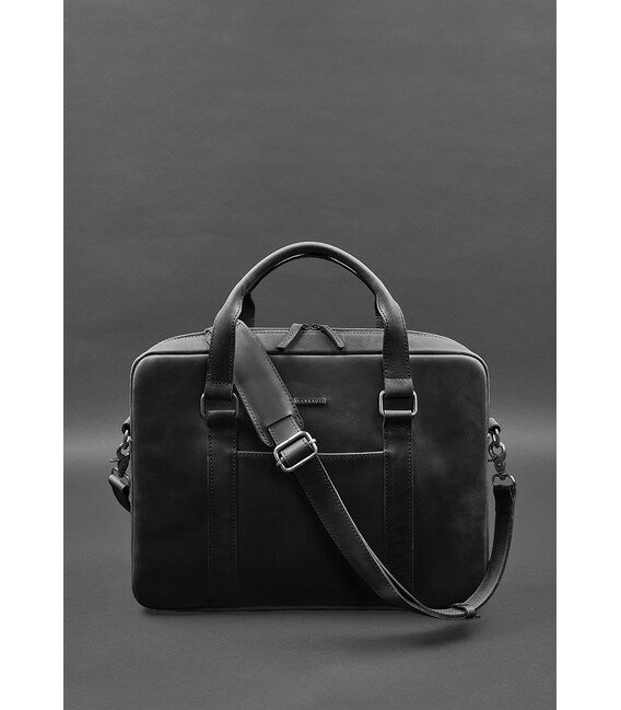 Шкіряна сумка для ноутбука та документів чорна Crazy Horse картинка, зображення, фото