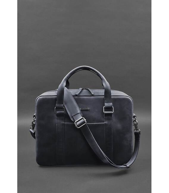 Кожаная сумка для ноутбука и документов синяя Crazy Horse фото, картинка, изображение