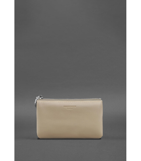 Кожаная монетница / мини-косметичка 3.0 светло-бежевая краст фото, картинка, изображение