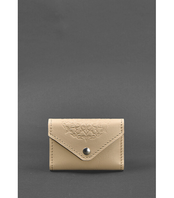 Жіночий шкіряний кард-кейс 3.0 (Гармошка) світло-бежевий з мандалою картинка, зображення, фото