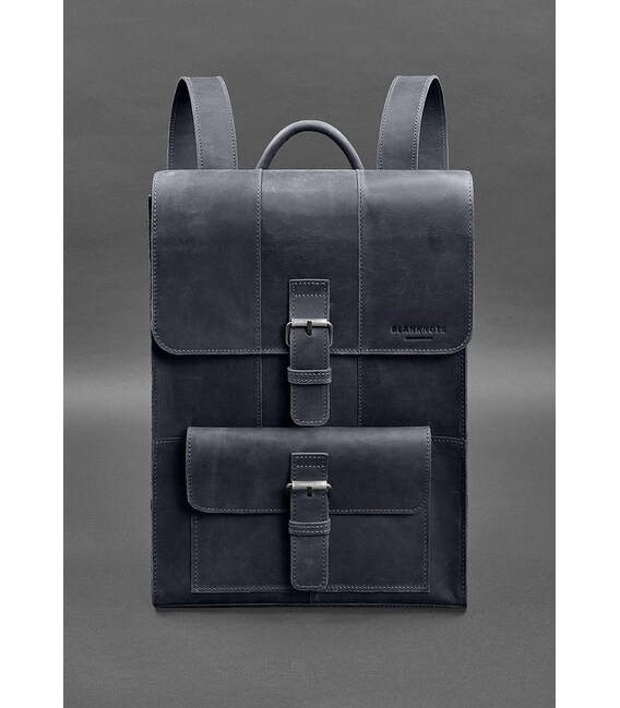 Кожаный рюкзак Brit темно-синий Crazy Horse фото, картинка, изображение