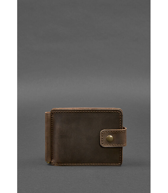 Кожаное портмоне 13.1 зажим с хлястиком темно-коричневое Crazy Horse фото, картинка, изображение