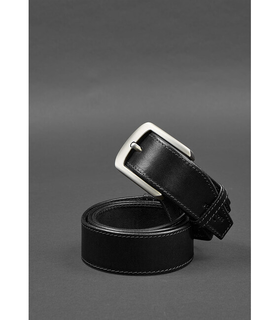 Кожаный ремень 40 мм черный со светло-серой нитью фото, картинка, изображение