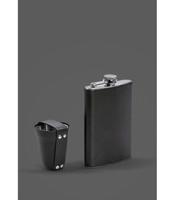 Набір з флягою та чарками у шкіряному чохлі чорний картинка, зображення, фото
