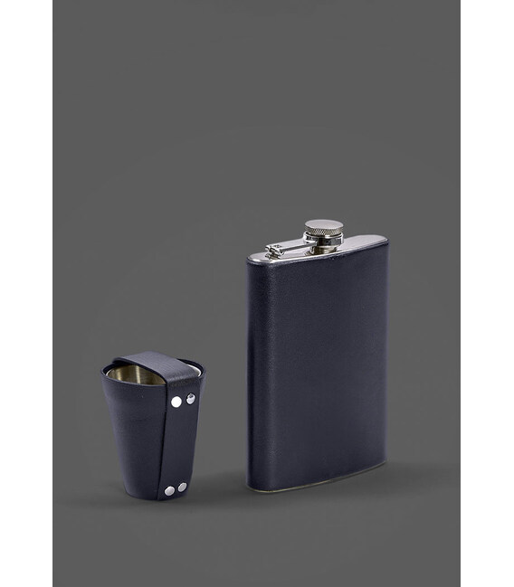 Набір з флягою та чарками у шкіряному чохлі темно-синій. картинка, зображення, фото