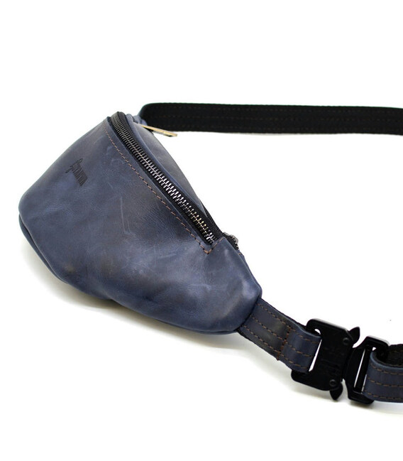 Синя маленька сумка бананка з кінської шкіри TARWA RK-3034-3md фото, картинка, изображение