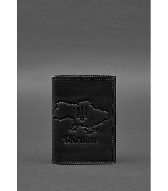 Шкіряна обкладинка для паспорта з мапою України чорний Crazy Horse картинка, зображення, фото