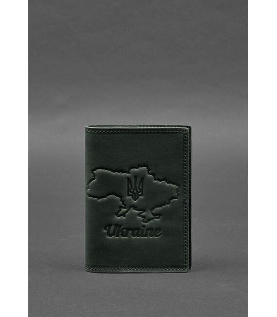 Шкіряна обкладинка для паспорта з мапою України зелений Crazy Horse картинка, зображення, фото