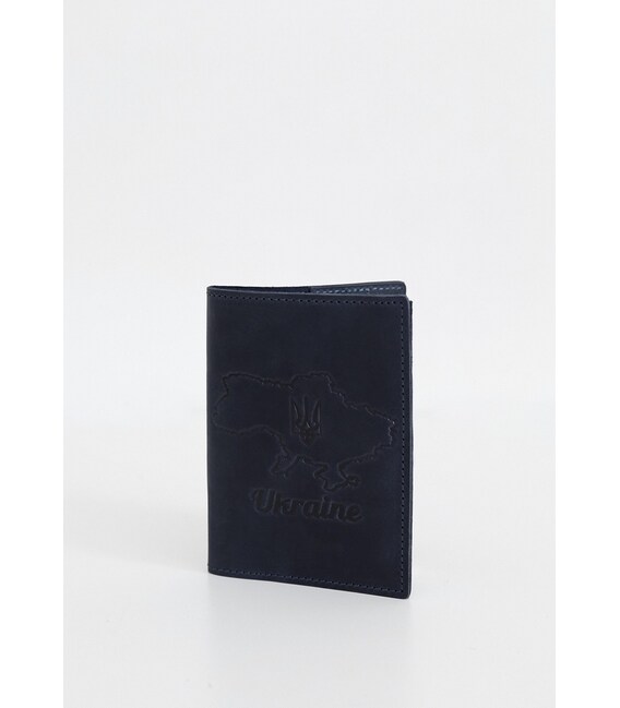 Шкіряна обкладинка для паспорта з мапою України синій Crazy Horse картинка, зображення, фото