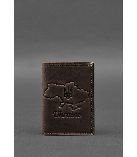 Кожаная обложка для паспорта с картой Украины темно-коричневый Crazy Horse фото, картинка, изображение