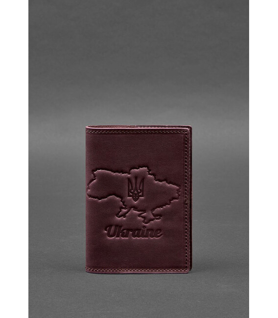 Шкіряна обкладинка для паспорта з мапою України бордовий Crazy Horse картинка, зображення, фото