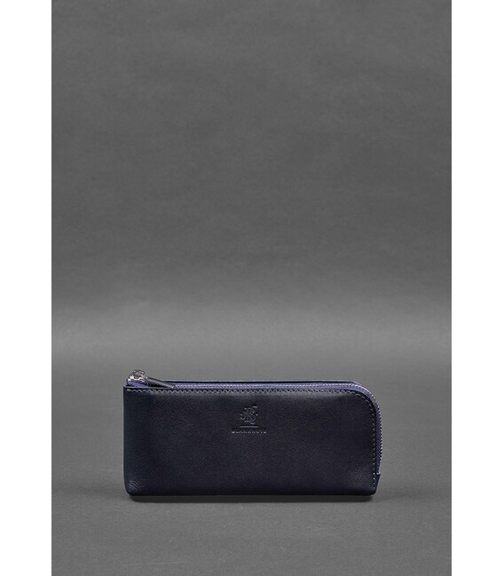 Кожаное портмоне-купюрник на молнии 14.0 Синее фото, картинка, изображение