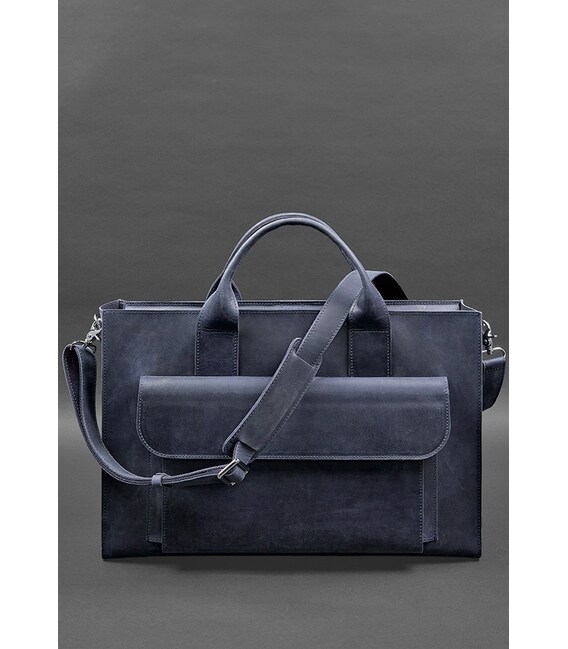 Шкіряна сумка для ноутбука та документів Універсальна синя Crazy Horse картинка, зображення, фото