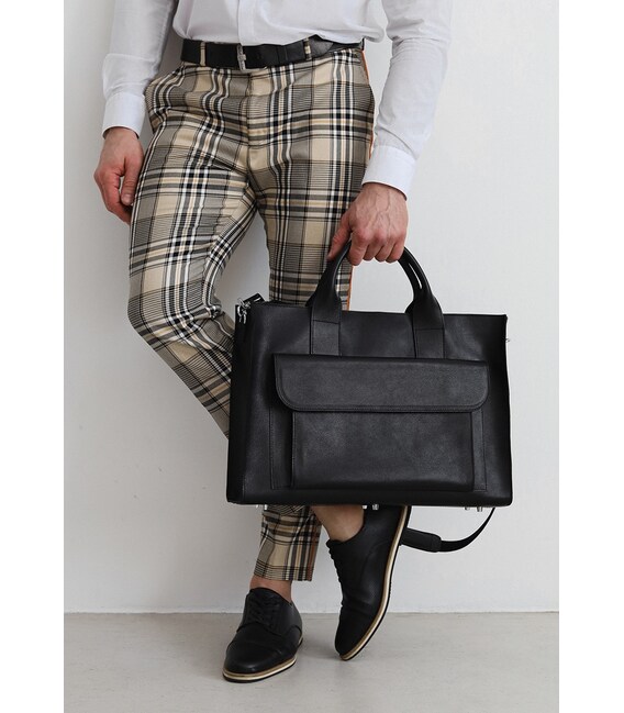 Шкіряна сумка для ноутбука та документів Універсальна чорна Crazy Horse картинка, зображення, фото