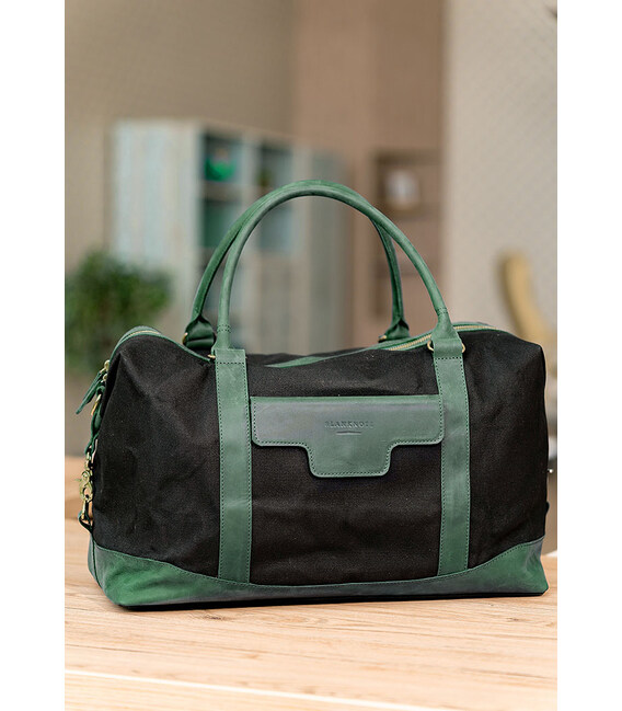 Дорожня сумка з канвасу та натуральної зелениої шкіри Crazy Horse картинка, зображення, фото