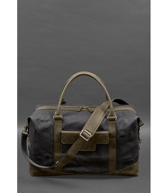 Дорожная сумка из канваса и натуральной темно-коричневой кожи Crazy Horse фото, картинка, изображение