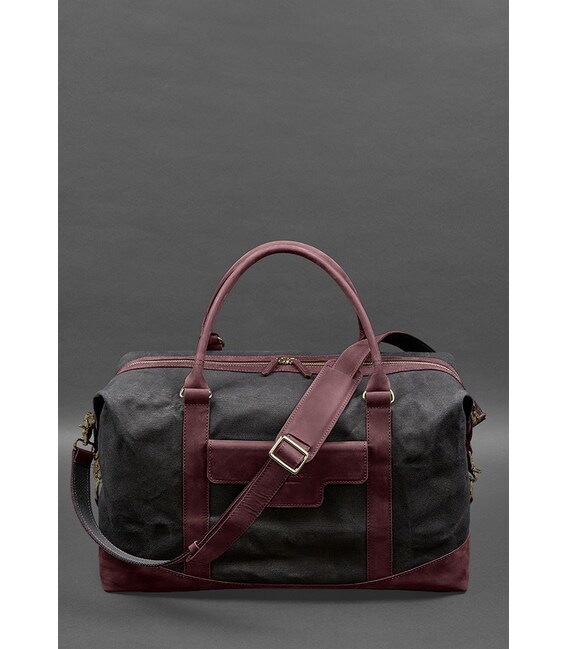 Дорожная сумка из канваса и натуральной бордовой кожи Crazy Horse фото, картинка, изображение