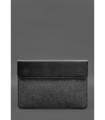 Чехол-конверт с клапаном кожа+фетр для MacBook 13" Черный Crazy Horse картинка, изображение, фото