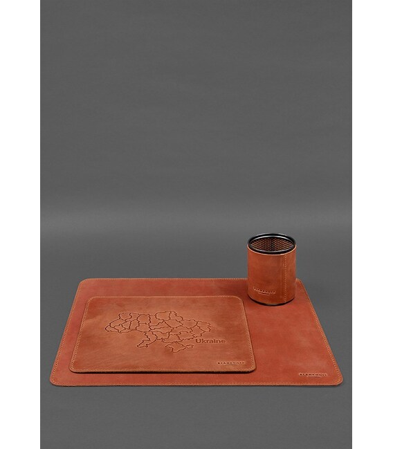 Настольный набор из натуральной кожи 5.0 с картой Украины светло-коричневый Crazy Horse фото, картинка, изображение