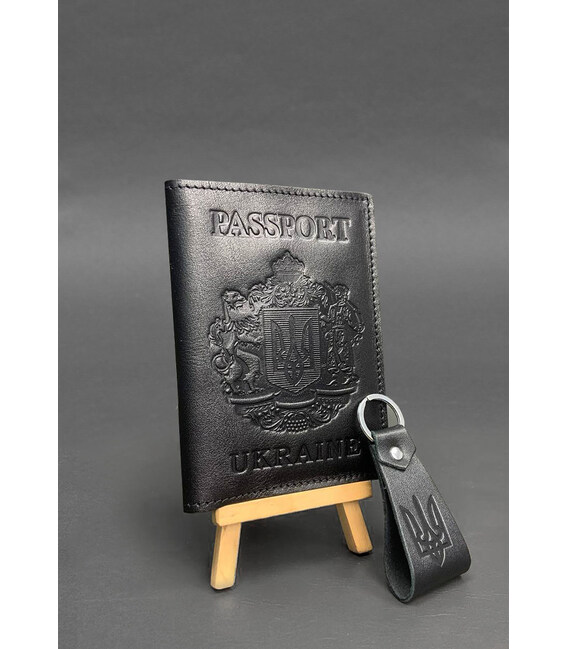 Подарунковий набір шкіряних аксесуарів з українською символікою чорний краст картинка, зображення, фото