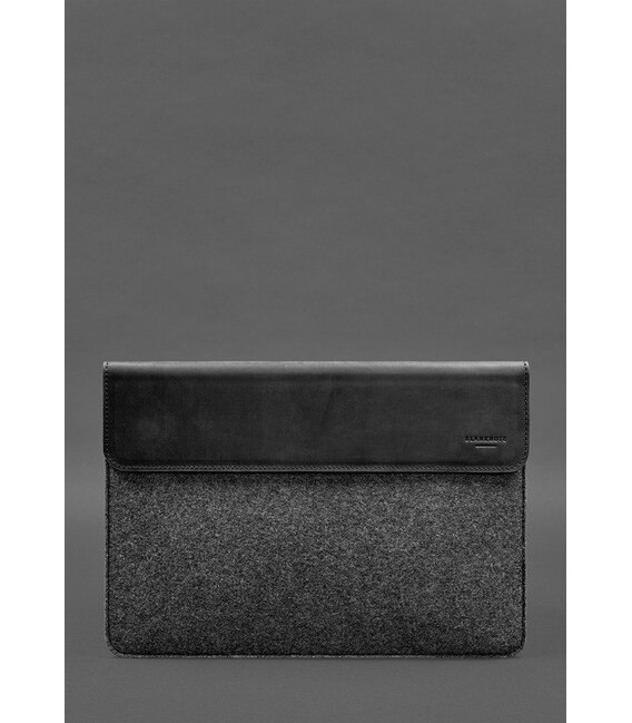 Чехол-конверт с клапаном кожа+фетр для MacBook 14" Черный Crazy Horse фото