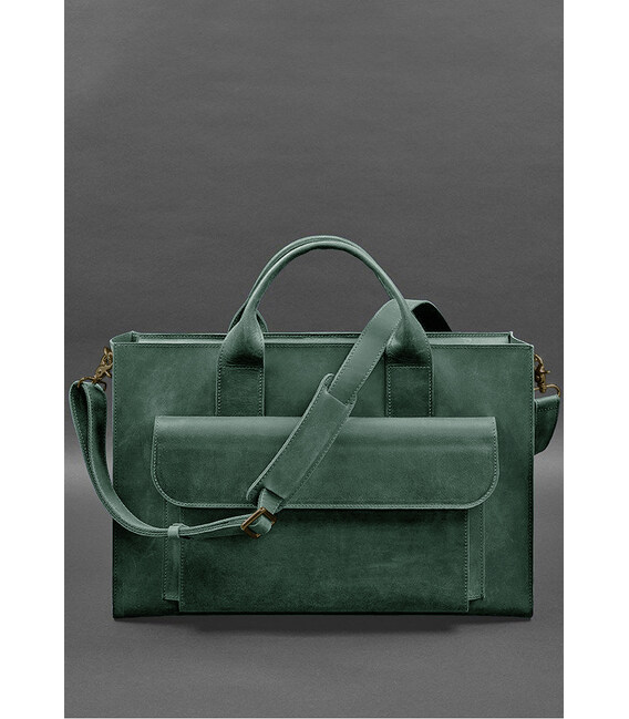 Кожаная сумка для ноутбука и документов Универсальная зеленая Crazy Horse фото, картинка, изображение