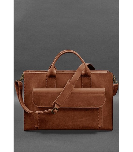 Шкіряна сумка для ноутбука та документів Універсальна світло-коричнева Crazy Horse картинка, зображення, фото