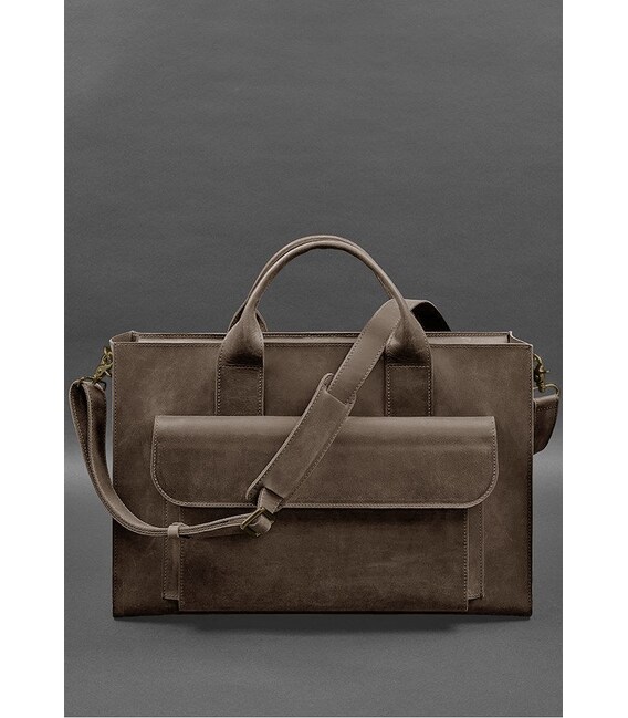 Шкіряна сумка для ноутбука та документів Універсальна темно-коричнева Crazy Horse картинка, зображення, фото