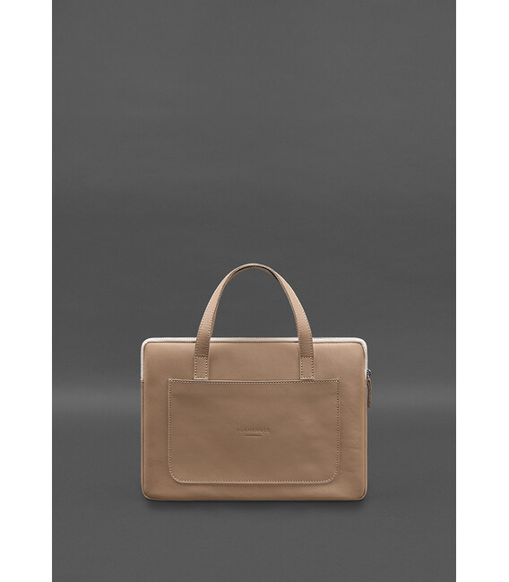 Шкіряний чохол (сумка) з ручками для ноутбука 13 дюйм Світло-бежевий картинка, зображення, фото