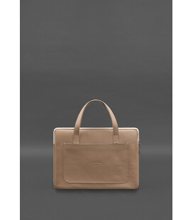 Кожаный чехол (сумка) с ручками для ноутбука 13 дюйм Светло-бежевый фото, картинка, изображение