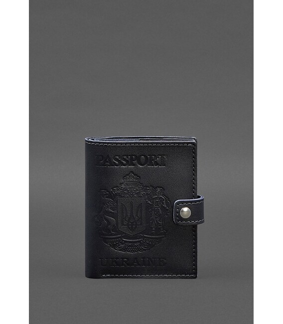 Кожаная обложка-портмоне на паспорт с гербом Украины 25.0 темно-синяя фото, картинка, изображение