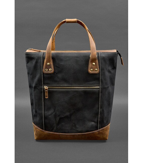 Сумка-рюкзак из канваса и натуральной светло-коричневой кожи фото, картинка, изображение