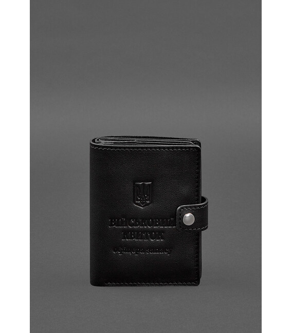 Кожаная обложка-портмоне для военного билета офицера запаса (узкий документ) Черная фото, картинка, изображение