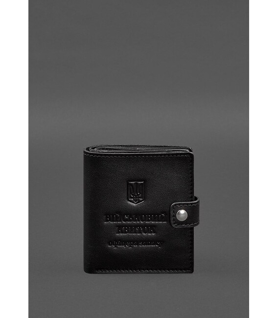 Шкіряна обкладинка-портмоне для військового квитка офіцера запасу (широкий документ) Чорна картинка, зображення, фото