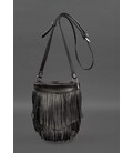 Шкіряна жіноча сумка з бахромою міні-кроссбоді Fleco чорна краст картинка, зображення, фото