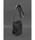 Шкіряна жіноча сумка з бахромою міні-кроссбоді Fleco чорна краст картинка, зображення, фото