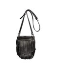 Шкіряна жіноча сумка з бахромою міні-кроссбоді Fleco чорна краст картинка, зображення, фото