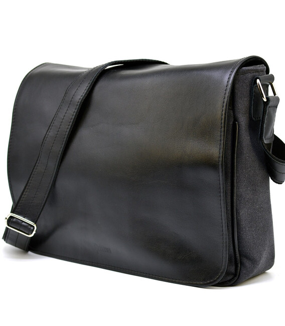 Чоловіча сумка через плече мікс шкіри і холщевой тканини канвас TARWA GG-1047-3md фото, картинка, изображение